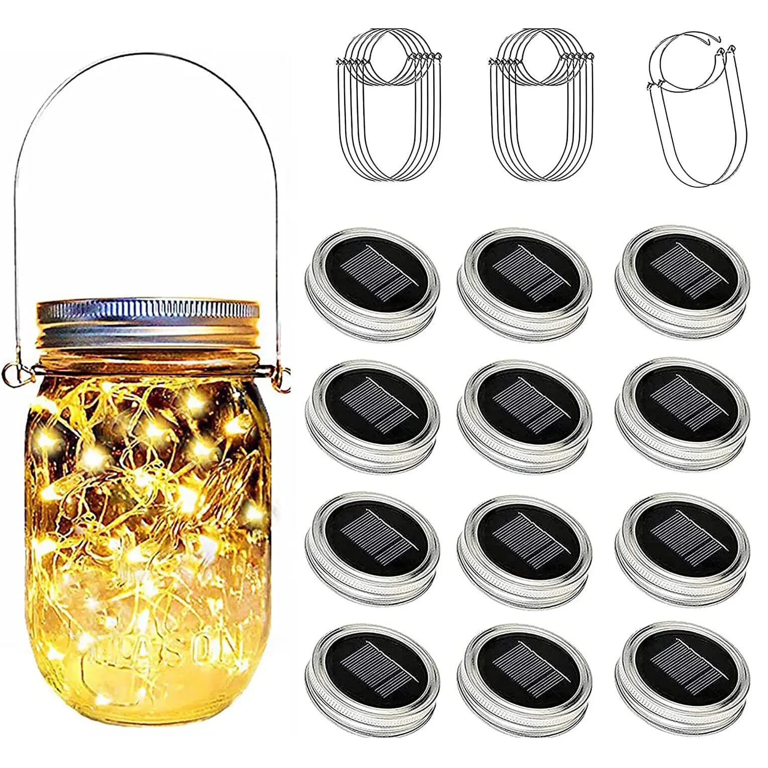 Coperchio per barattolo di vetro ad energia solare Inserto per stringa di fata Vite Lanterna a LED Luci Patio Giardino Bottiglia Portico Notte Decorazione della festa nuziale