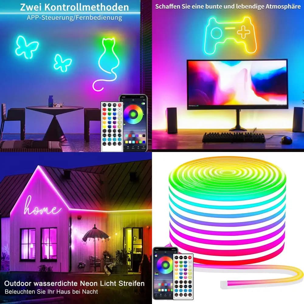 Luci a Corda LED Neon 132T Impermeabili IP65 - Striscia Luminosa RGB Flessibile per Decorazione Interna/Esterna con Controllo Remoto/APP