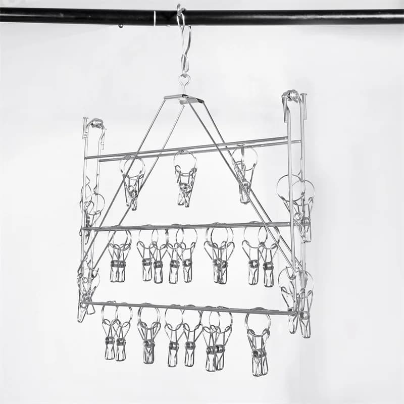 Stainless steel hanger, baby socks holder, square clothes rack for underwear and towels, socks and linen organizer.
