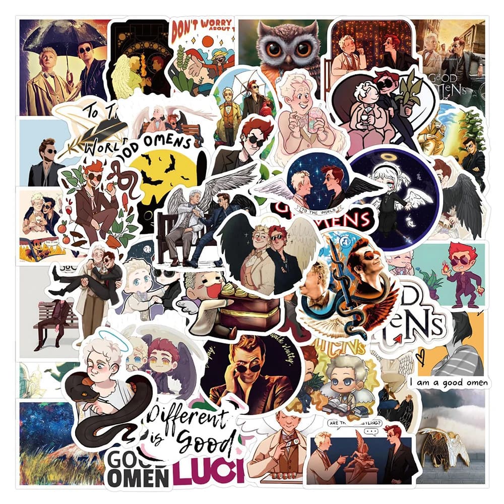 10/30/50pcs Classic TV Show Good Omens Cartoon Stickers Cute Angels and Demon Anime decalcomanie fai da te Laptop Phone PVC Kids Sticker Toy
