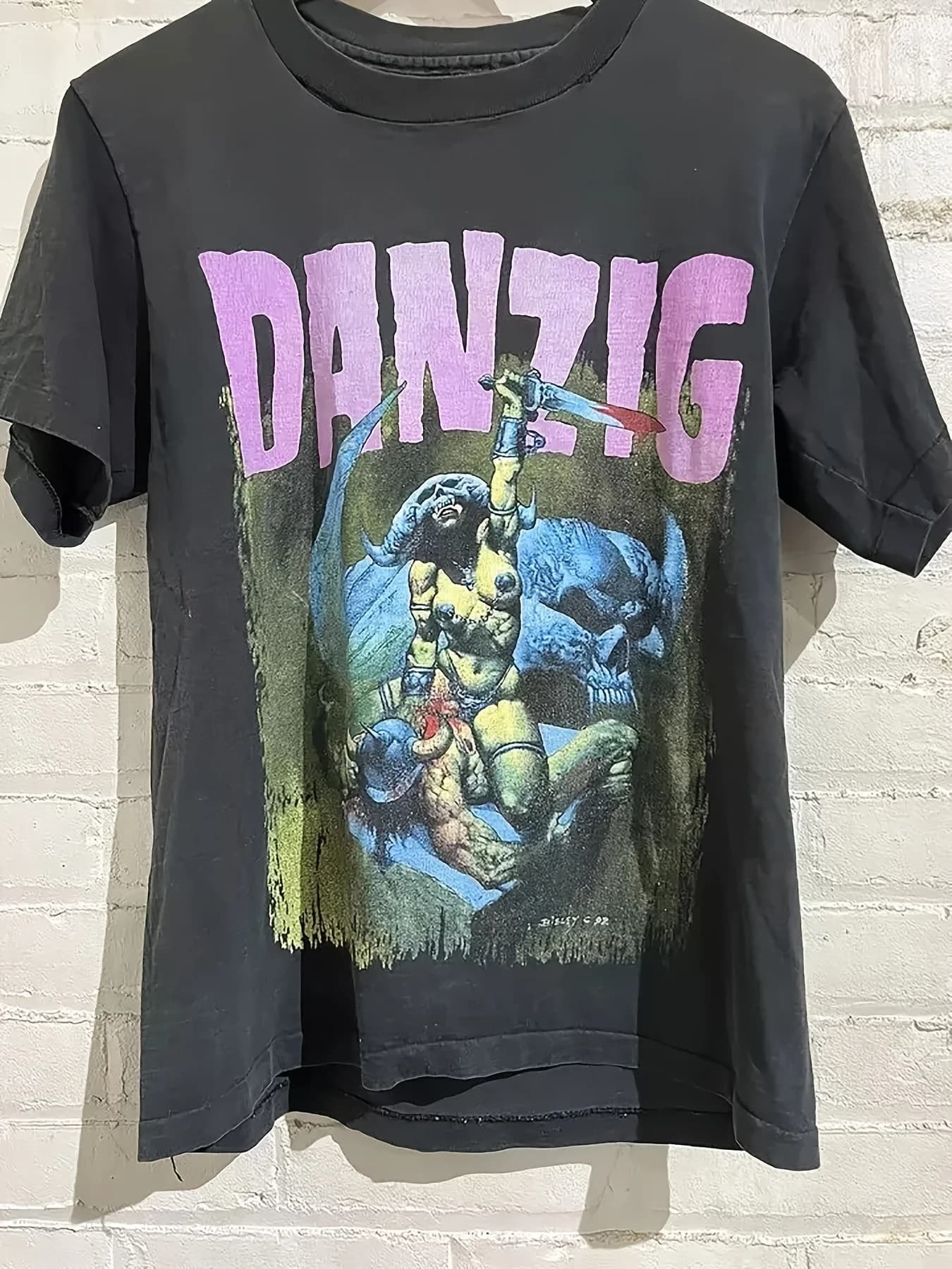 Danzig Misfits How The Gods Kill Grunge 1992 T-shirt grafica da uomo casual a maniche corte in cotone nero con stampa rosa verde