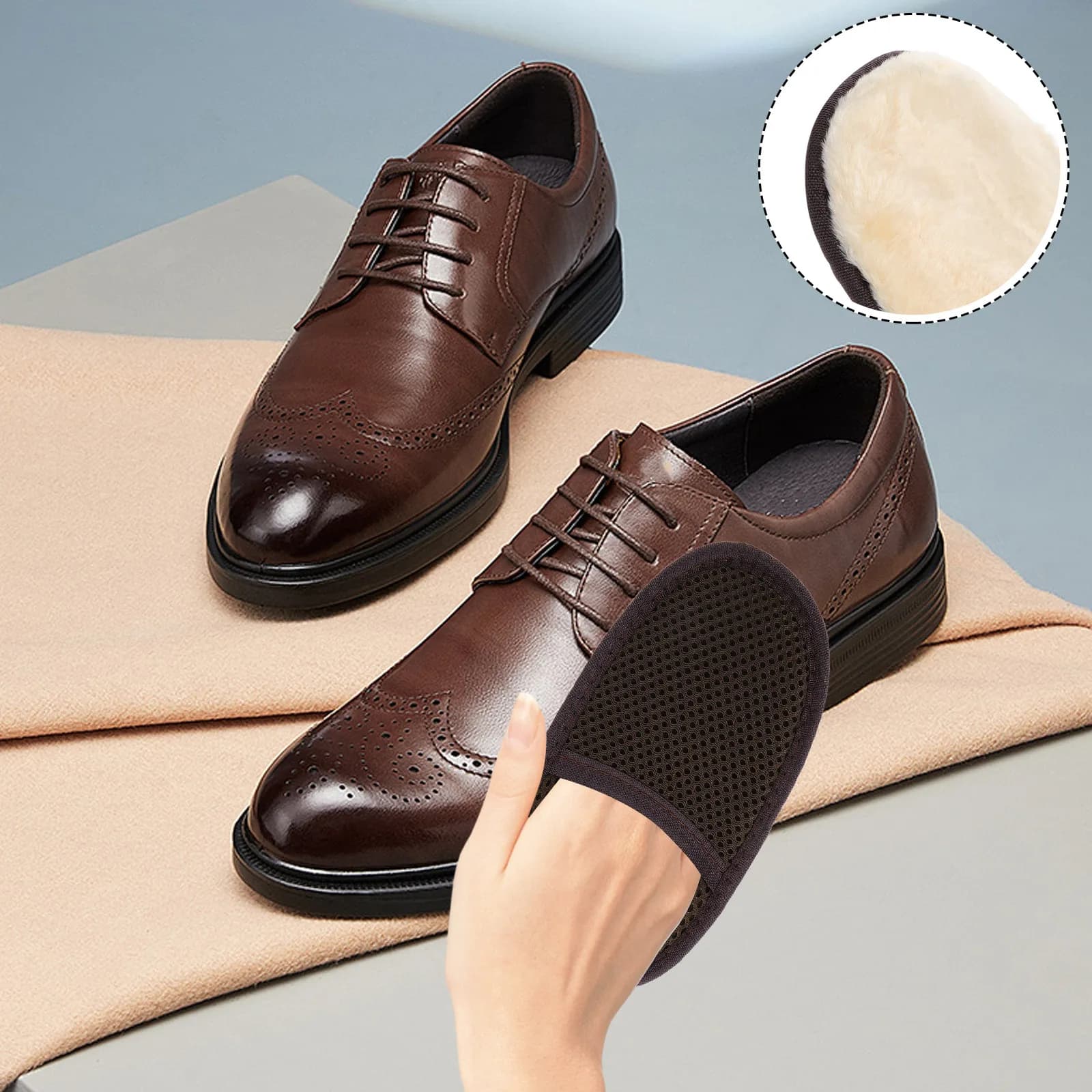 Shoe Polishing Glove Soft Faux Lamb Wool Buffing Cloth Portable Cleaner Brush Shoe Shine Applicator for Boots Sneakers