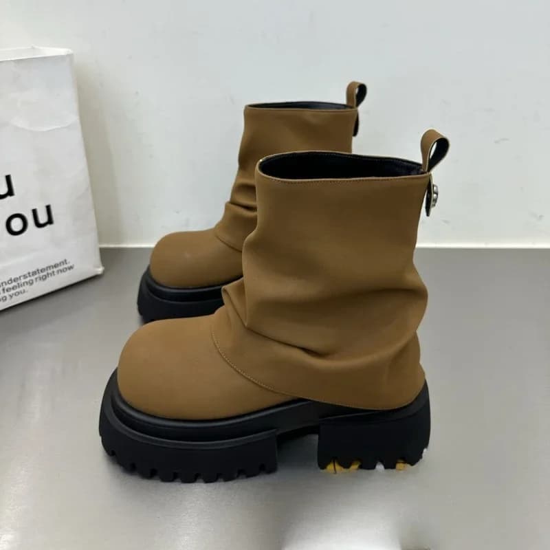 New Style Work Boots for Spring and Autumn Non-slip Wear-resistant Women Short Boots Thick-soled Zippered Mid-tube Women's Boots