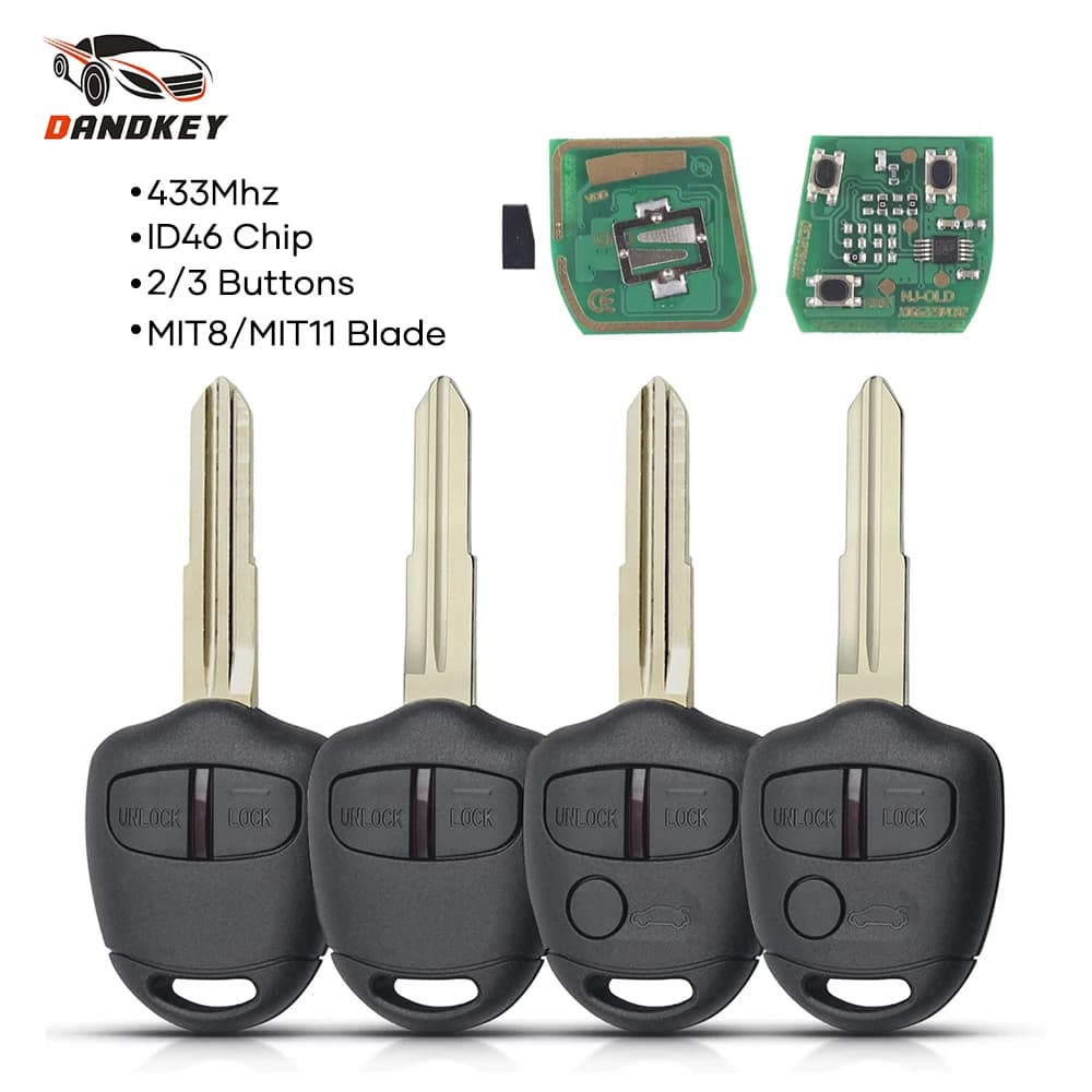KEYYOU Chiave Auto Remota a 2/3 Pulsanti con Chip ID46 433MHz per Mitsubishi L200 Shogun Pajero Triton, Telecomando con Lama Grezza