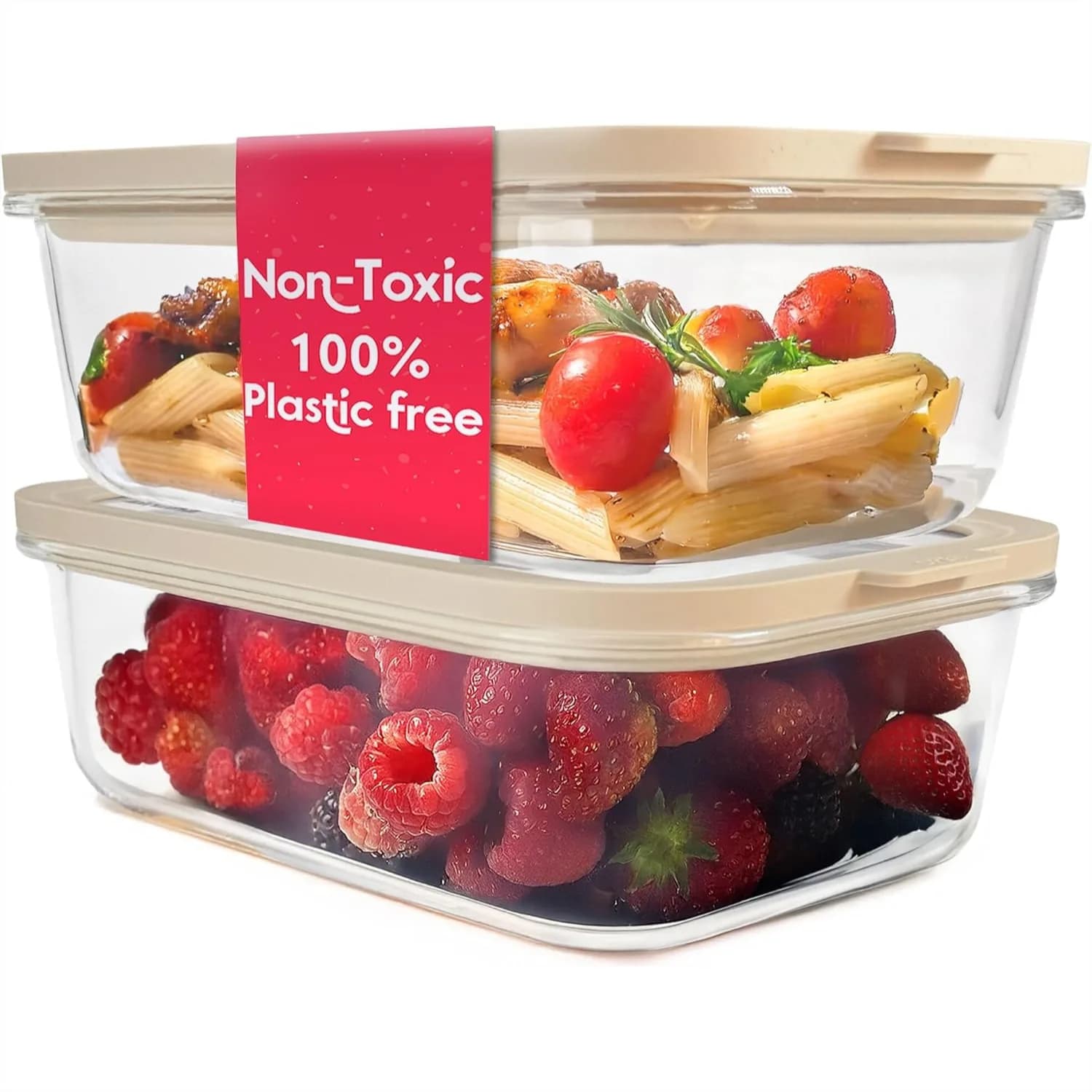 Contenitori in vetro per alimenti con coperchi, 6.2 tazze, ermetici per la preparazione dei pasti, in vetro borosilicato atossico, adatti per microonde e congelatore, 2 pezzi