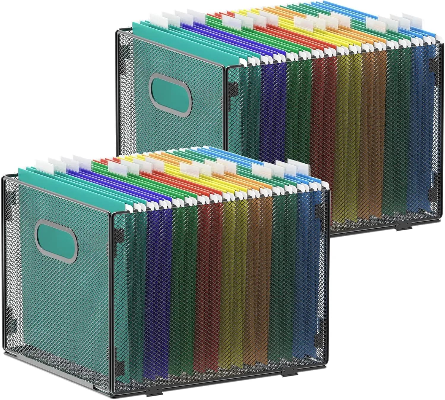 Set di 2 Organizzatori per Documenti Sospesi, Scatole in Rete per Archiviazione, Contenitori per Archivio, Formato Letter