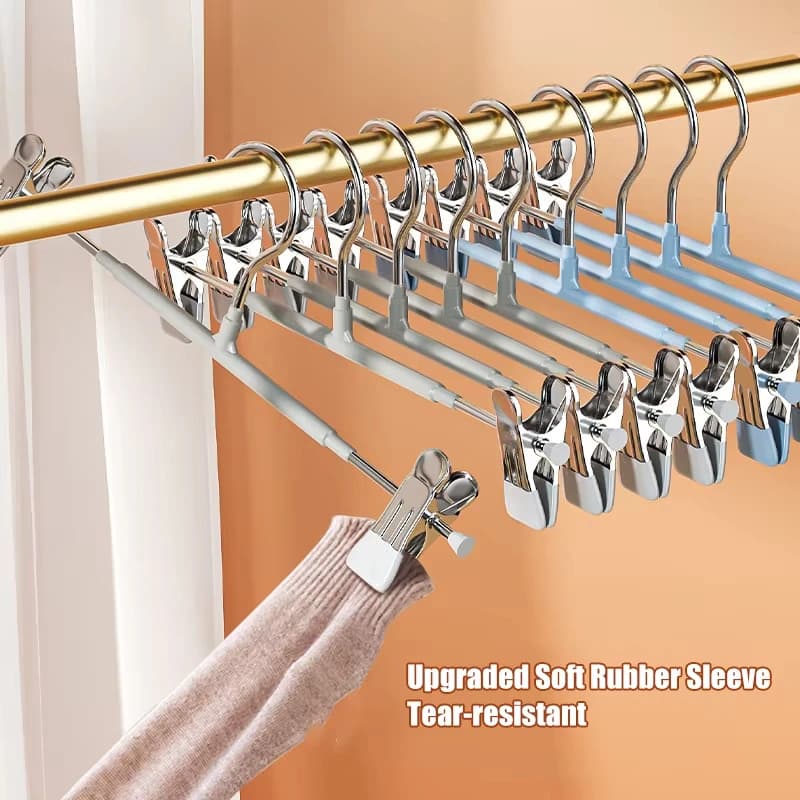 5 metal winding hangers for clothes, trousers, non-slip hangers for drying with adjustable clips, cabinets, space saving