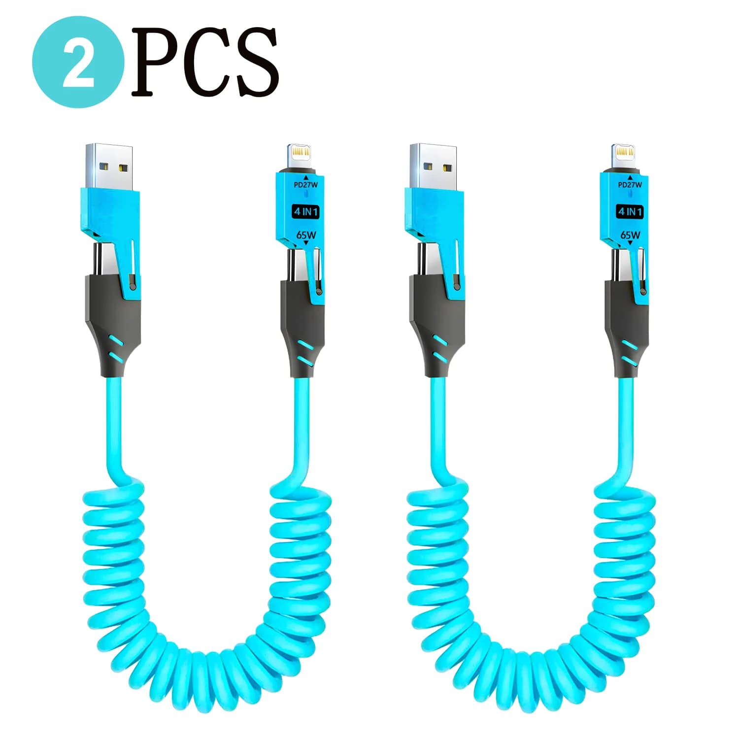 1/2PCS In Lega di Zinco USB-C 4IN1 65w Cavo di Ricarica Veloce per iPhone Usb Tipo C Cavo Per iPhone Xiaomi Samsung PD cavo dati a molla
