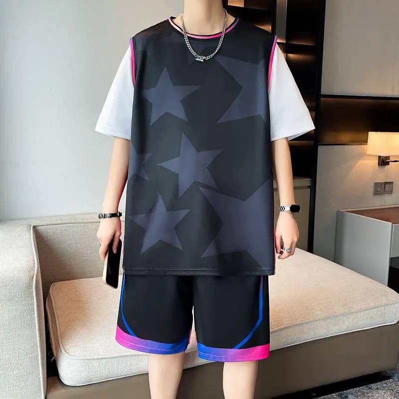 Nuovo Set Estivo di Maglia da Basket per Ragazzi, Manica Corta, Asciugatura Rapida, Abbigliamento Sportivo Casual con Pantaloncini