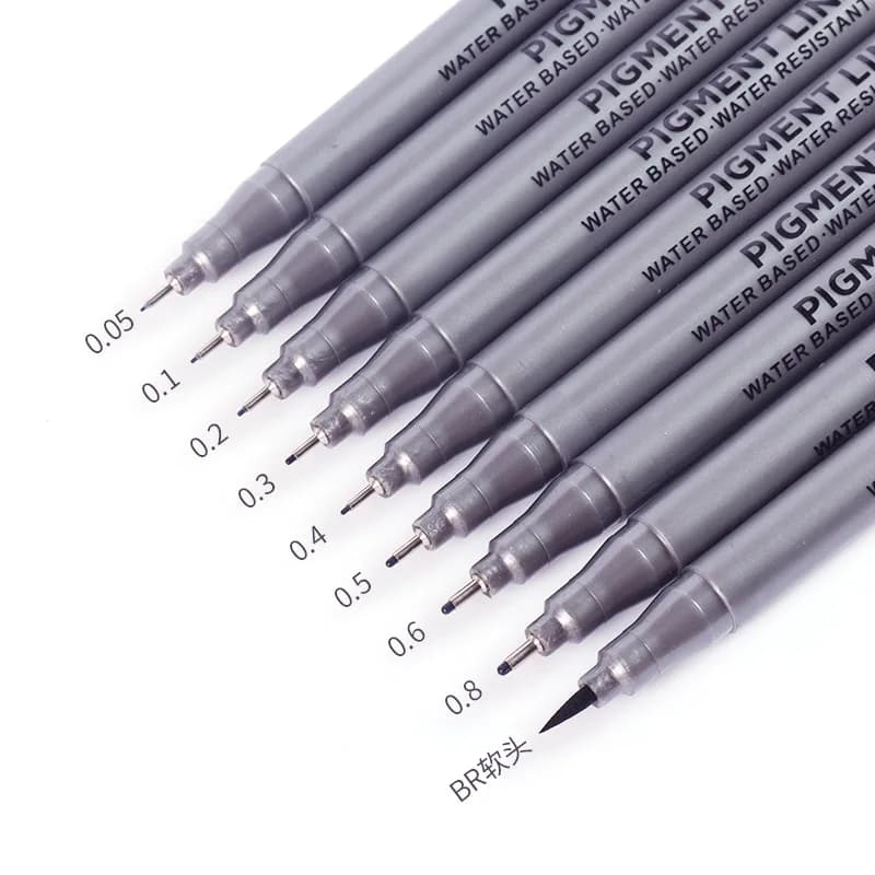 0.05-0.8mm Multi-dimensione Impermeabile Inchiostro ad asciugatura rapida Schizzo professionale Gancio Linea Penna ad ago Pennello Arte Scuola di cancelleria per ufficio