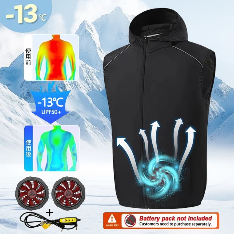 Nuovo Gilet Estivo con Protezione UV e Ventola ad Alta Potenza 12V per Lavori all'Aperto in Condizioni di Alta Temperatura, Gilet Impermeabile per la Pesca