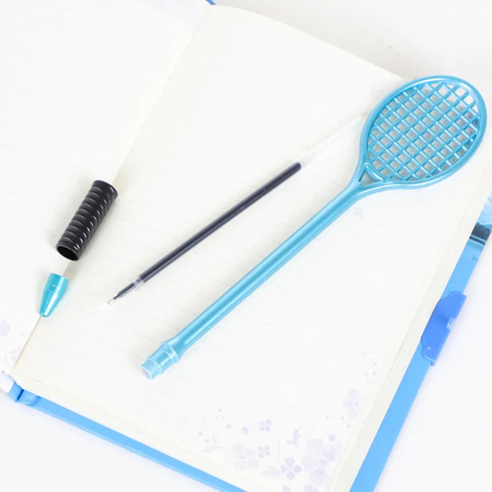 2 Pens Tennis Rack Shape Gel, Black Ink, Ergonomic Design Badminton Style for Office, School, Writing, Sketches, Drawing, Point Finish