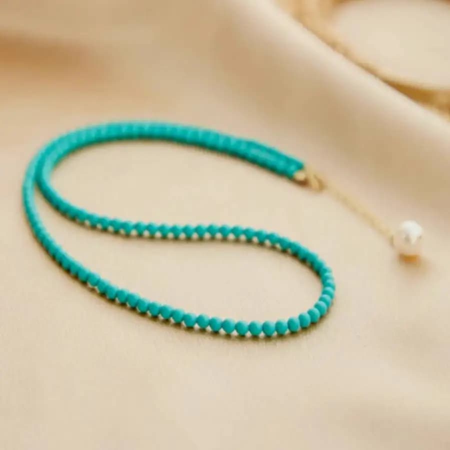 Collana da 18 pollici con perline turchesi naturali fatte a mano da 6 mm, collana con bottoni per polsino da uomo, perline di preghiera Ramadan, meditazione da donna