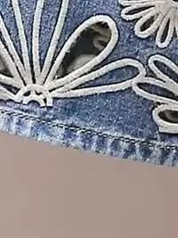Shorts in denim floreale traforato da donna Primavera/Estate, a vita alta, linea ad A, con tasche, alla moda, casual