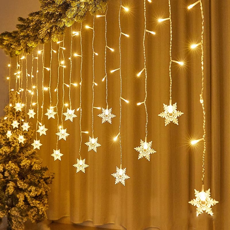 Ghirlanda di Natale da 3,5 m Luci a stringa a LED Fiocchi di neve Lampeggianti Luci per tende da fata per la decorazione natalizia della festa nuziale