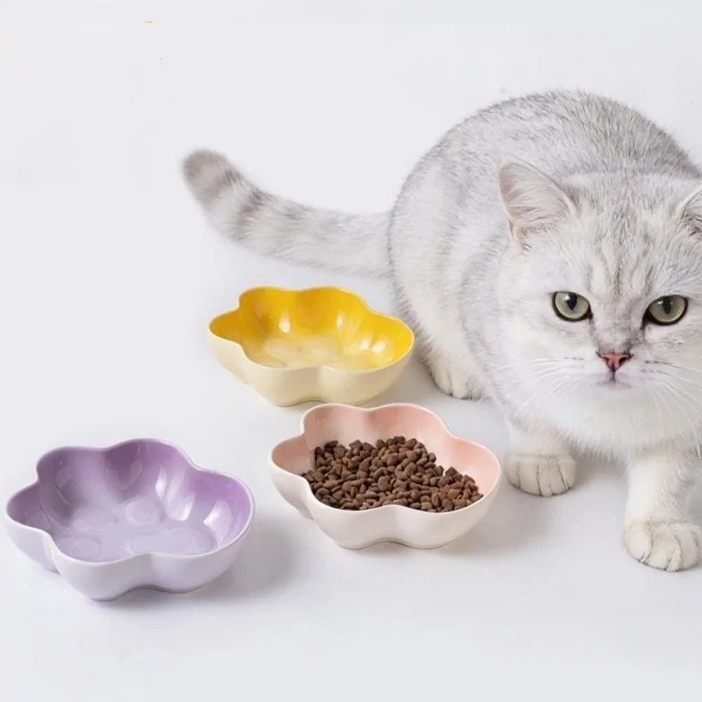Creative Paw Shaped Ceramic Cat Bowl Non-slip Anti-Fall Pet Food Bowl Anti-Choking Large Capacity Cat Feeder Dish for Cats Dogs