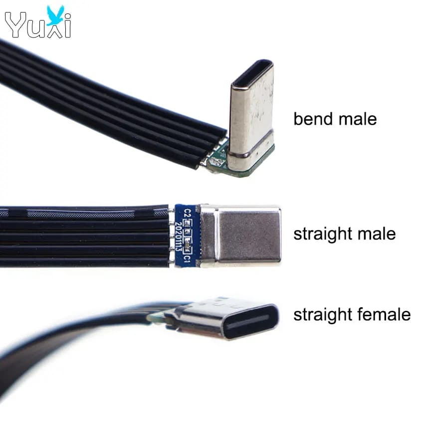 YuXi 1 pezzo tipo C USB-C cavo di ricarica veloce cavo dati flessibile piatto trasferimento dati 480Mbps testa curva diritta