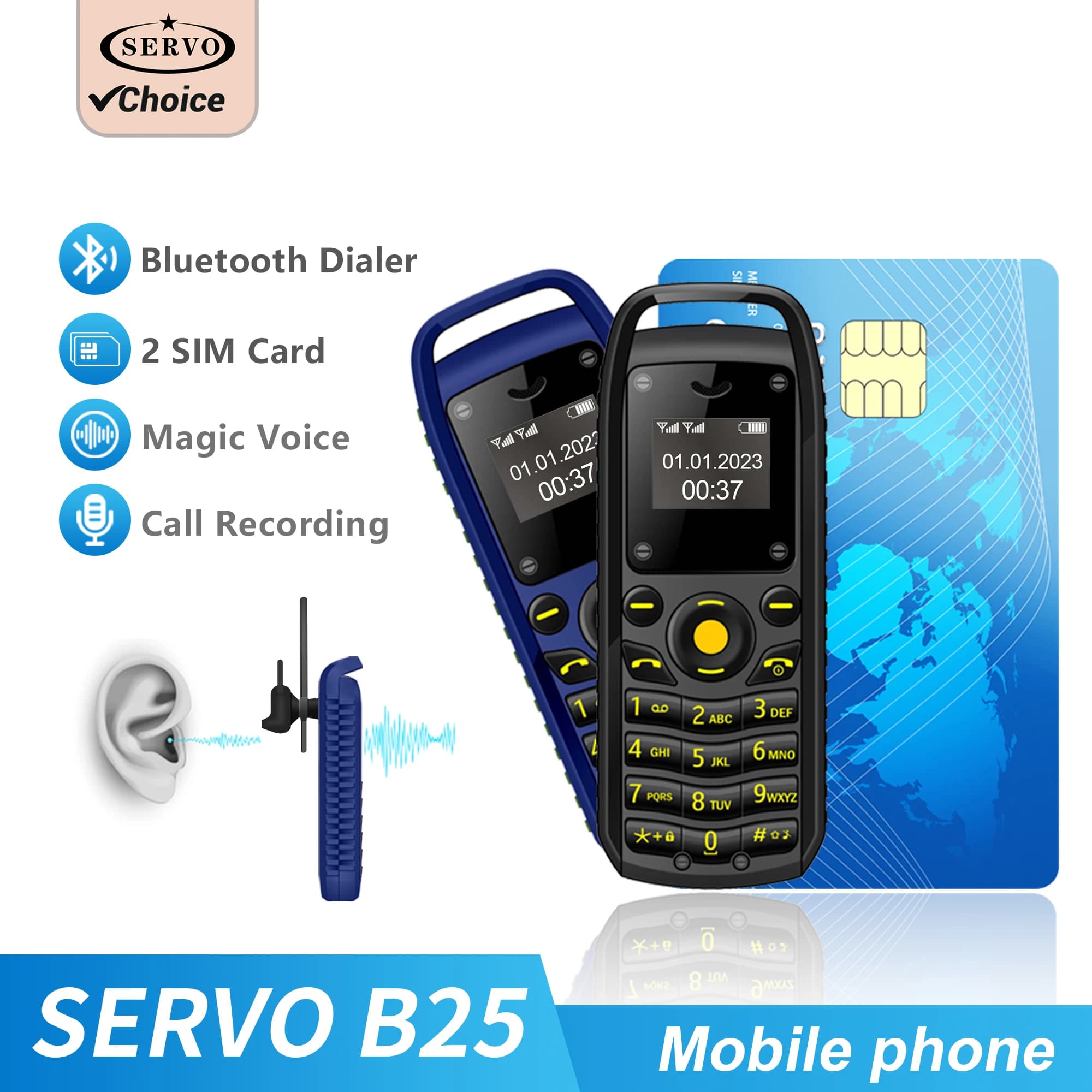 Telefono cellulare di ricambio ultra piccolo Quadrante Bluetooth Magic Voice Ricomposizione automatica Blacklist Sincronizzazione musica Mini cellulari Indossare attorno alle orecchie