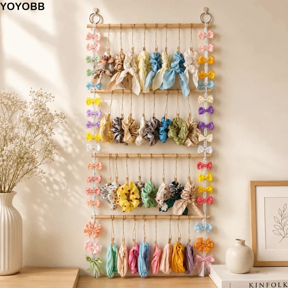 Creative Hair Accessory Storage Rack Boho Style Macrame Headband Organizer Wall Mounted Handwoven Hair Clip Storage Rack