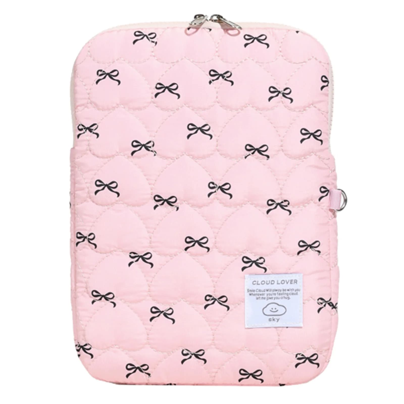 Borsa per Tablet con Fiocco e Imbottitura Morbida, Borsa per Laptop Ricamata in Peluche, Custodia Antiurto Trapuntata per Computer