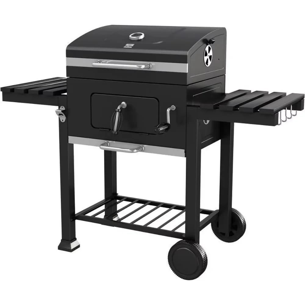 Tavolino pieghevole da giardino per carichi pesanti, in acciaio, per barbecue, griglia a carbone, termometro, riscaldamento, vassoio a carbone regolabile, telecomando