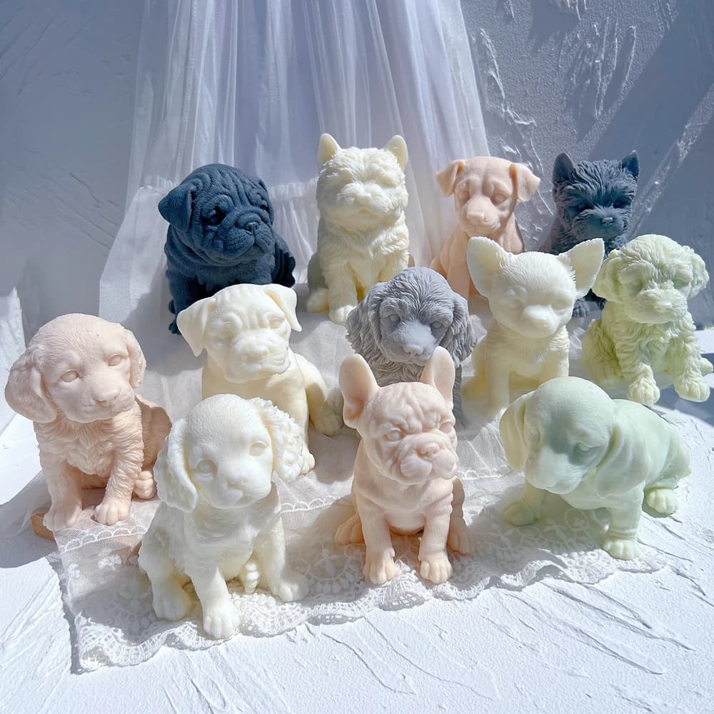 12 Different Breeds Puppies Candle Silicone Mold 3D Animal Cute Puppy Statue Soy Wax Mould Dog Lover Gift Home Decor Molds