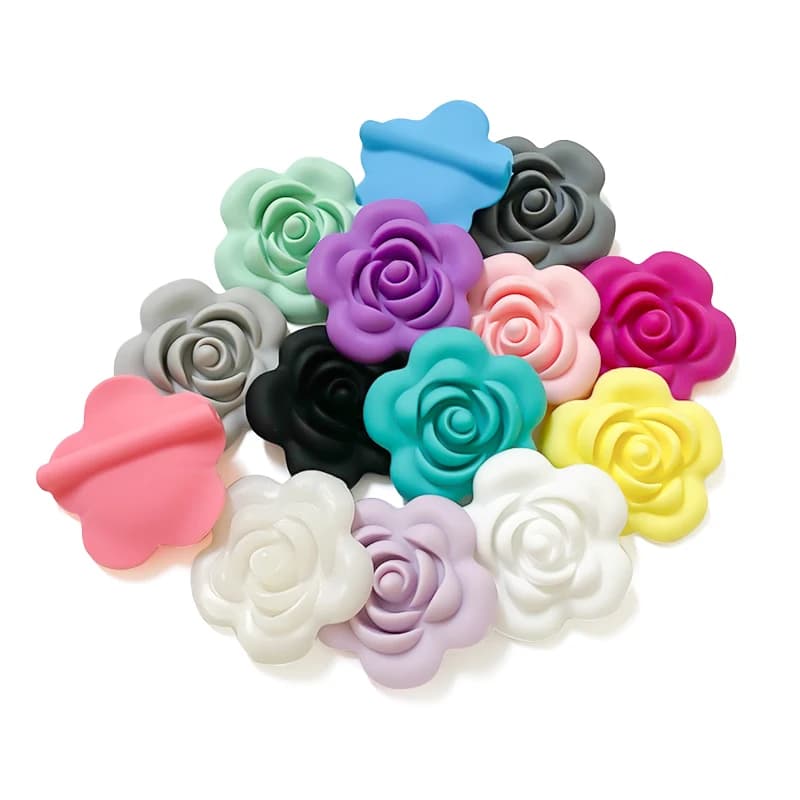 10 pezzi di perline di rosa in silicone fiore per uso alimentare massaggiagengive gioielli infermieristici fai da te accessori giocattolo da masticare sensoriale