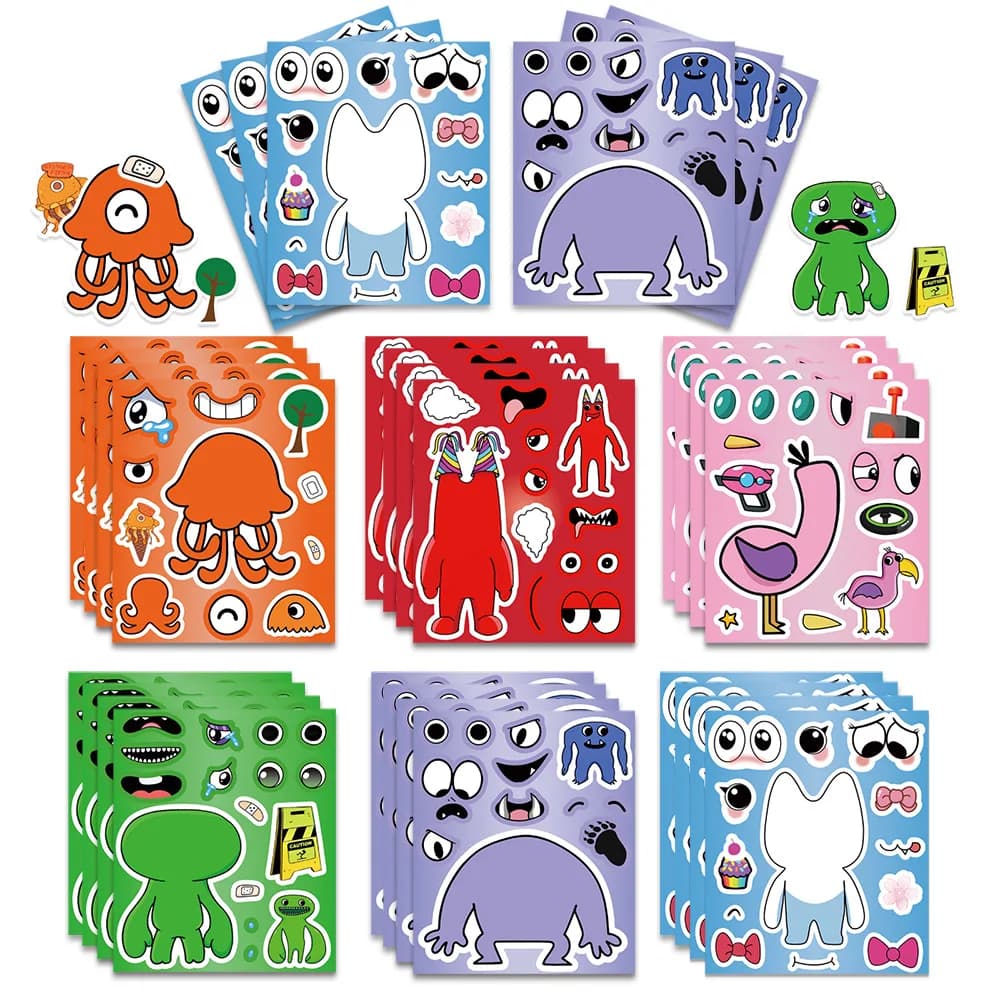 8/16/24 Pezzi Adesivi Puzzle per Giochi da Giardino e Asilo, Divertenti Adesivi Impermeabili Fai-da-Te per Quaderni e Bagagli