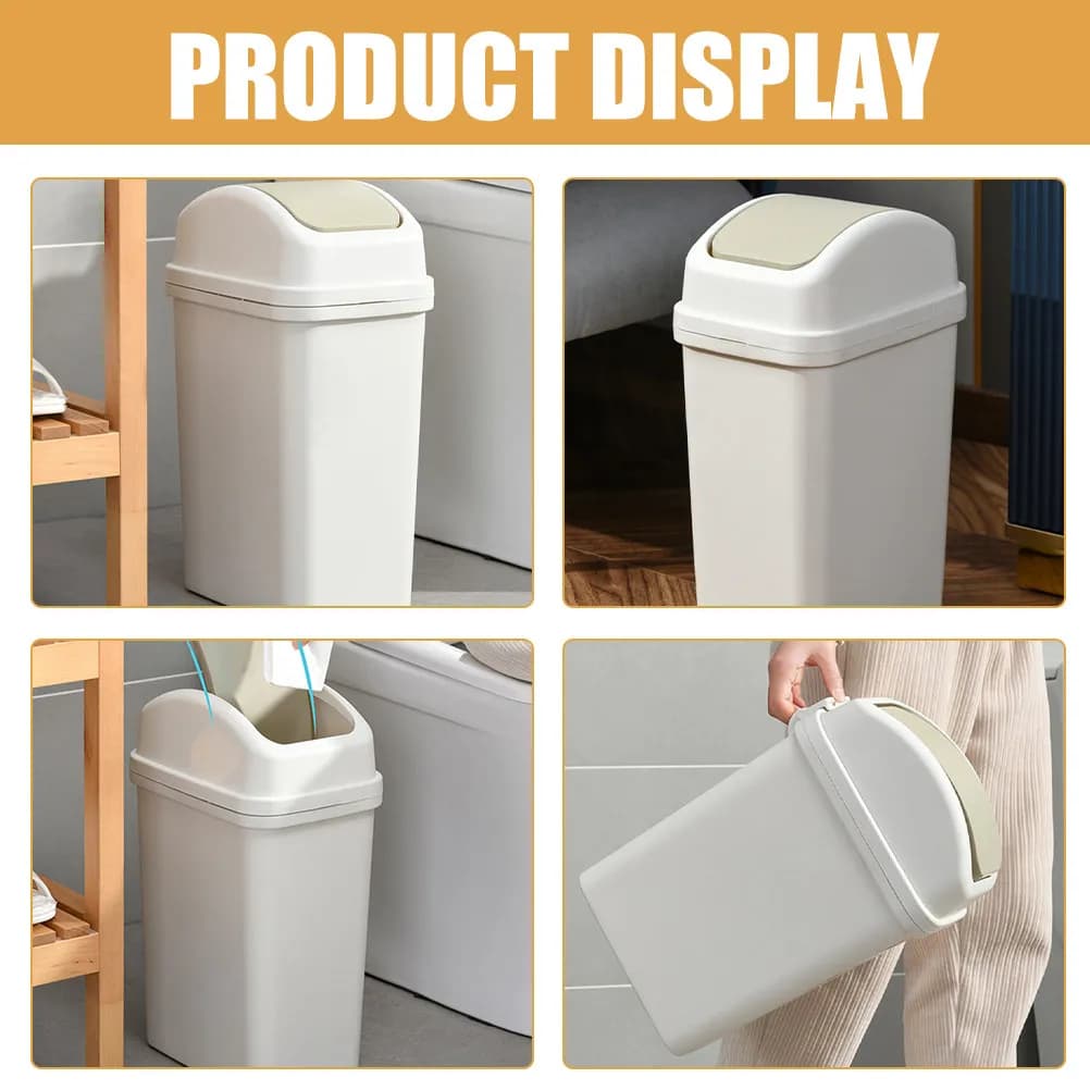 6L Creative Swing Lid Trash Bin Household Kitchen Bathroom Waste Can Gray Color Plastic Garbage Bucket Sturdy Material Long Time