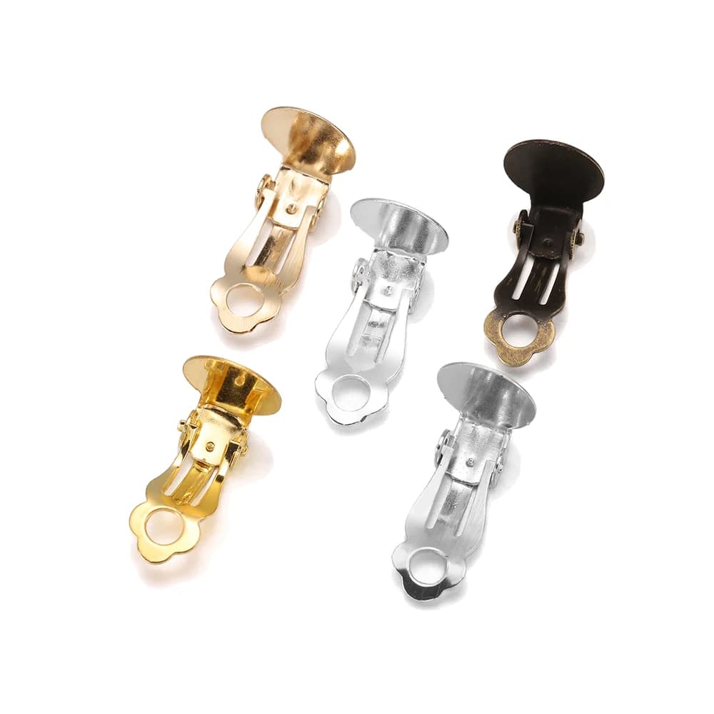 50 pcs/lot 10mm Metal Clip Earrings, empty base for glass cabochon, for DIY jewelry creation, accessories and components