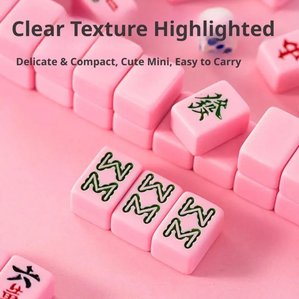 Set di Mahjong Portatile Mini, Tessere da 20mm Rosa Blu Bianche, Gioco da Tavolo da Viaggio, Mahjong Compatto per Feste, Campeggio e Regalo
