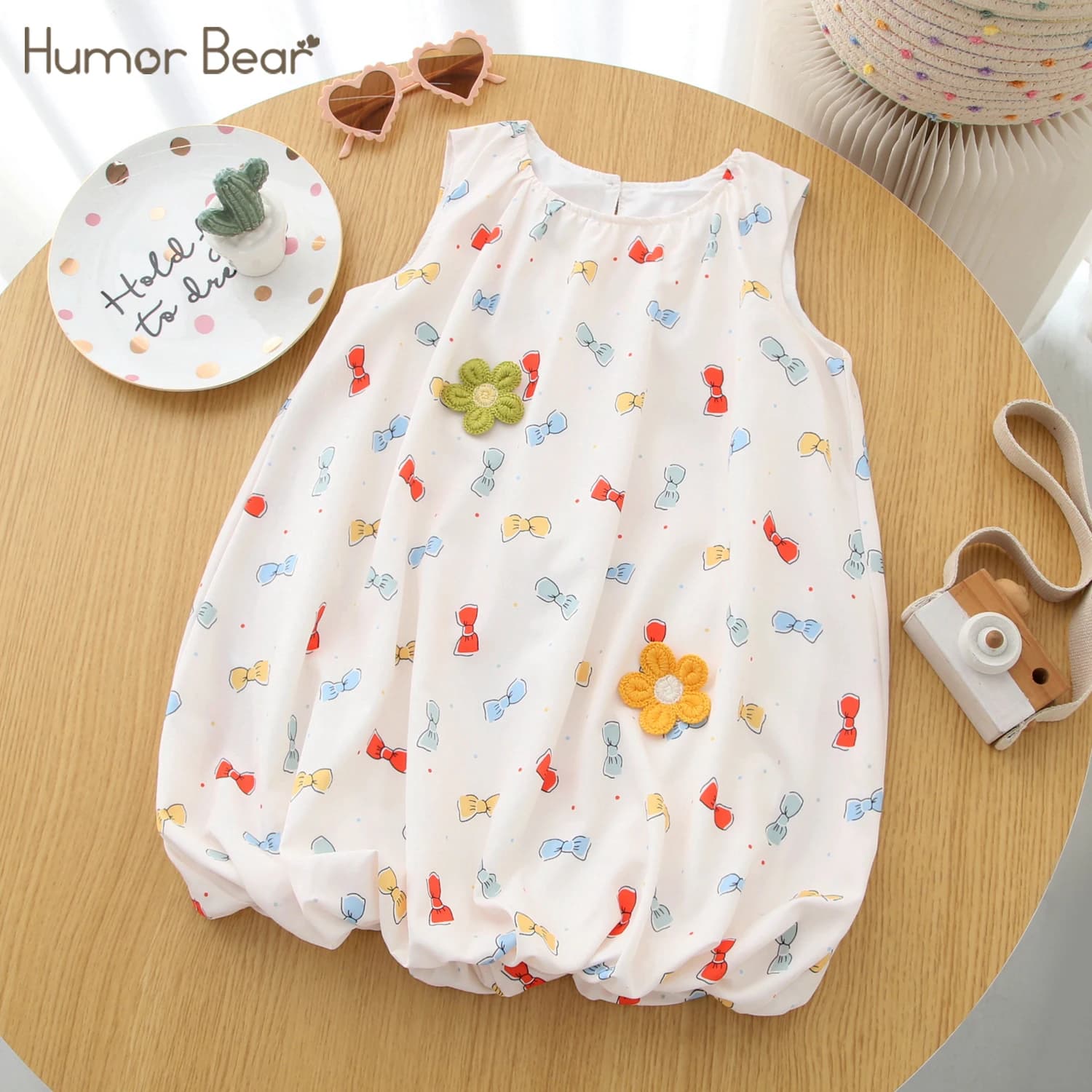 Humor Bear Round Neck Princess Dress Summer Candy-Print Floral Sleeveless Bud Dress Girls Clothes Kids Costume