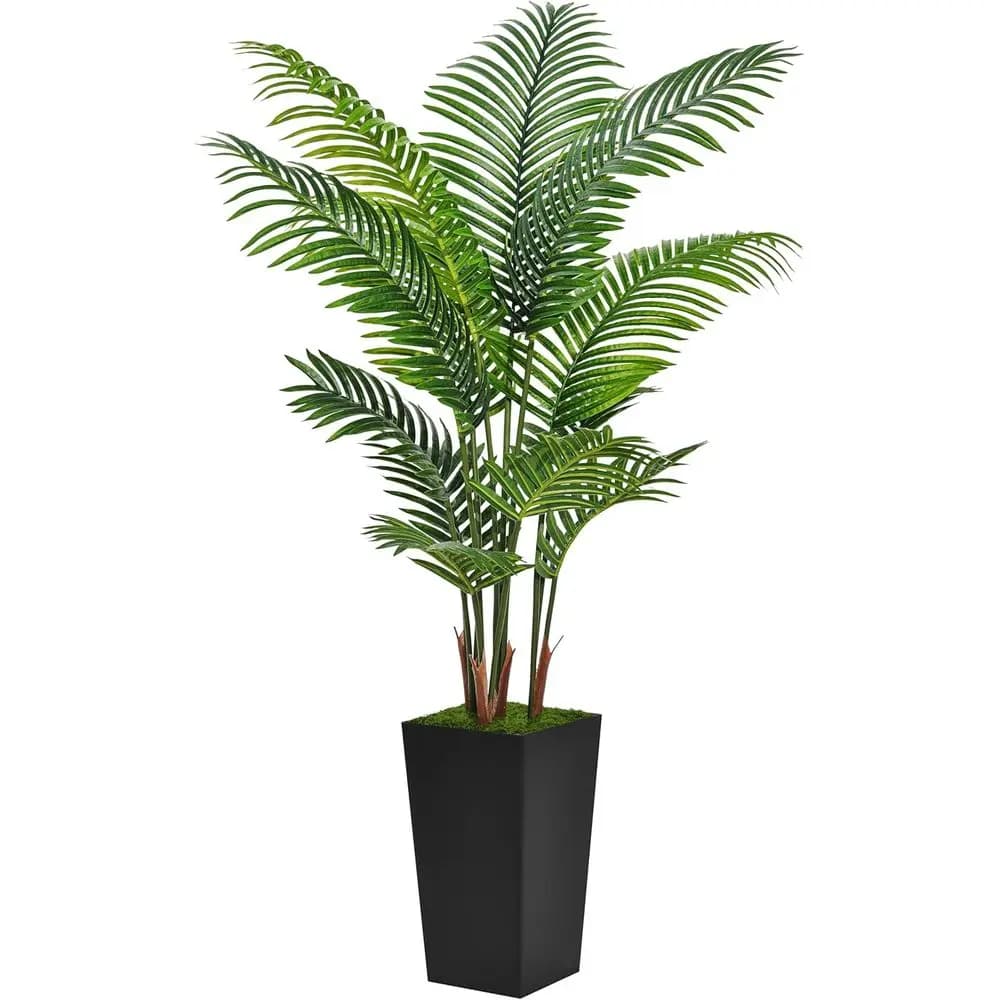 Palma Artificiale Alta 1,5 Metri con Vaso Nero - Pianta Tropicale Areca da Pavimento per Arredamento Casa o Ufficio