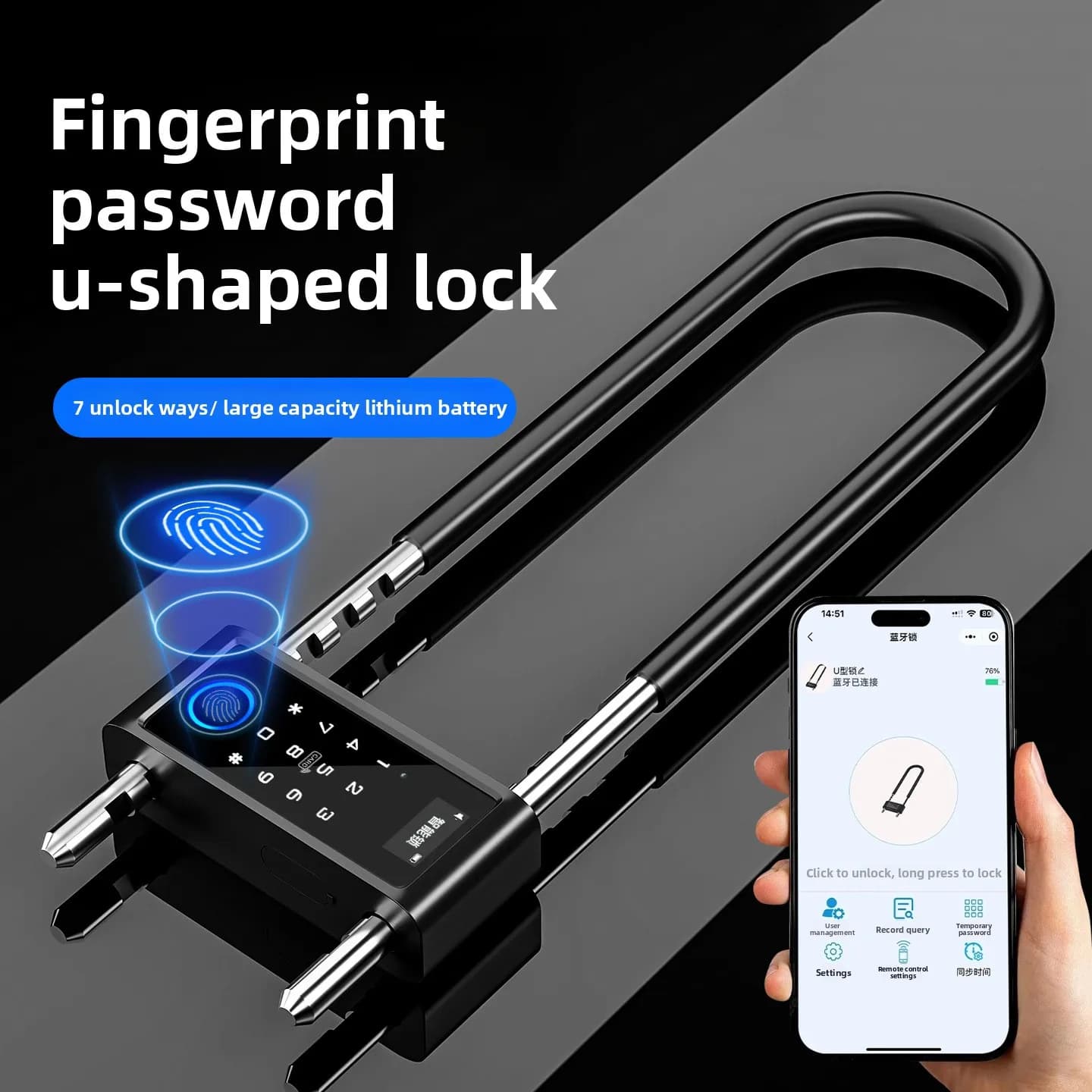 Serratura Intelligente a Forma di U con Impronta Digitale e Password - Schermo Touch HD, Serratura Estesa per Porte in Vetro di Casa e Ufficio