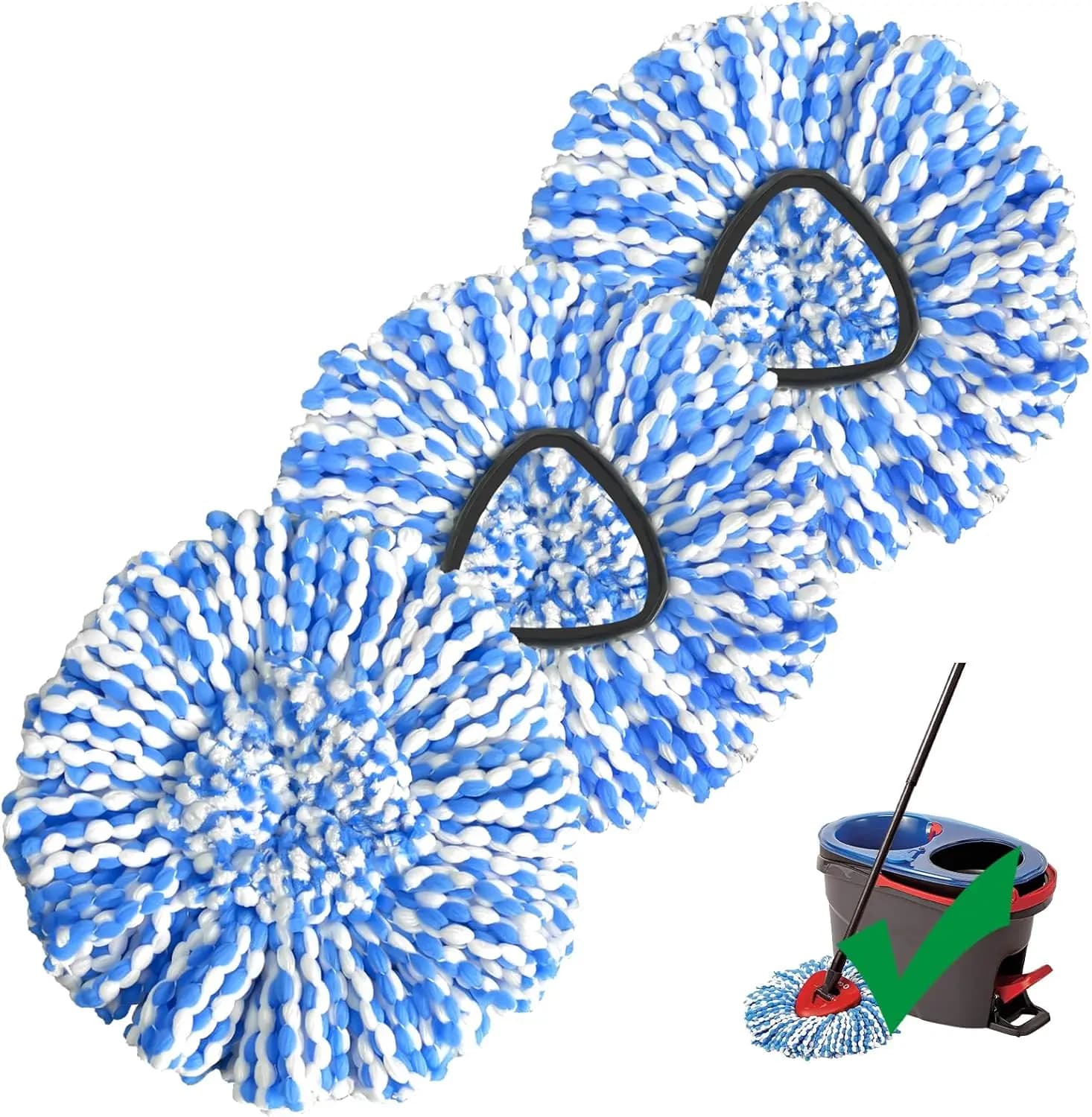 Spin Mop Replacement Head Compatible with 2-Tank System, 3 Pack Machine Washable Mop Refills, Removes Dust, Hair & Kitchen Dirt