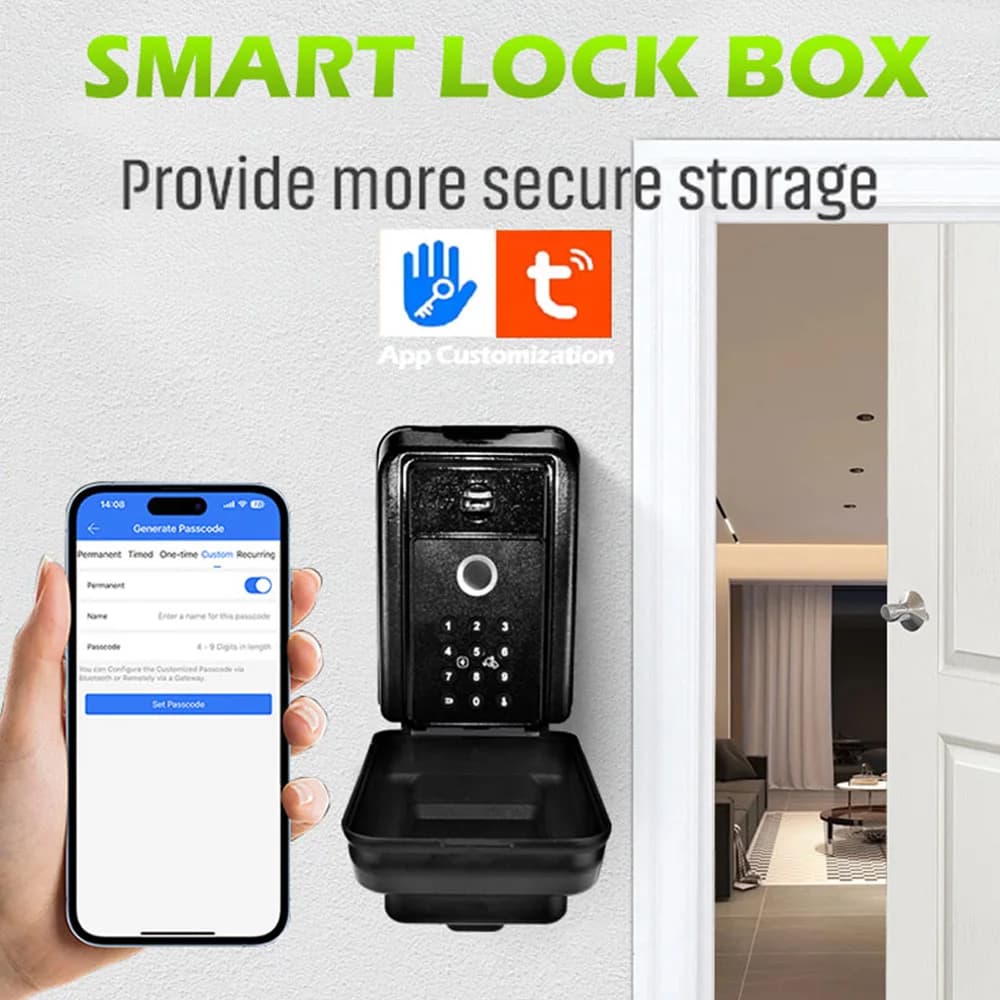 Cassetta di Sicurezza per Chiavi Intelligente Tuya/TTlock, Montaggio a Parete, in Lega di Alluminio, Impermeabile, con Codice e Impronta Digitale