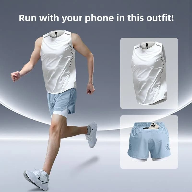 Completo Sportivo da Uomo per Corsa e Maratona, Set Estivo in Tessuto Traspirante, Abbigliamento per Allenamento e Fitness