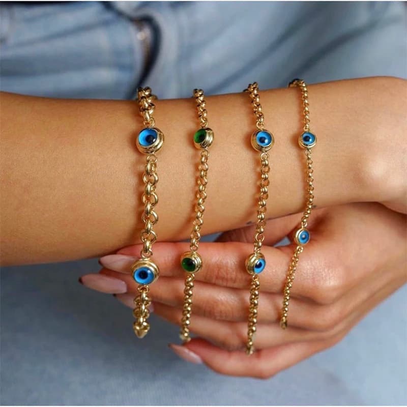 Turkish Evil Eye Chain Bracelets Ottoman Totem Design Charm Bracelet Gold Plated Bridal Hand Bangles Muslim Women Lucky Jewelry