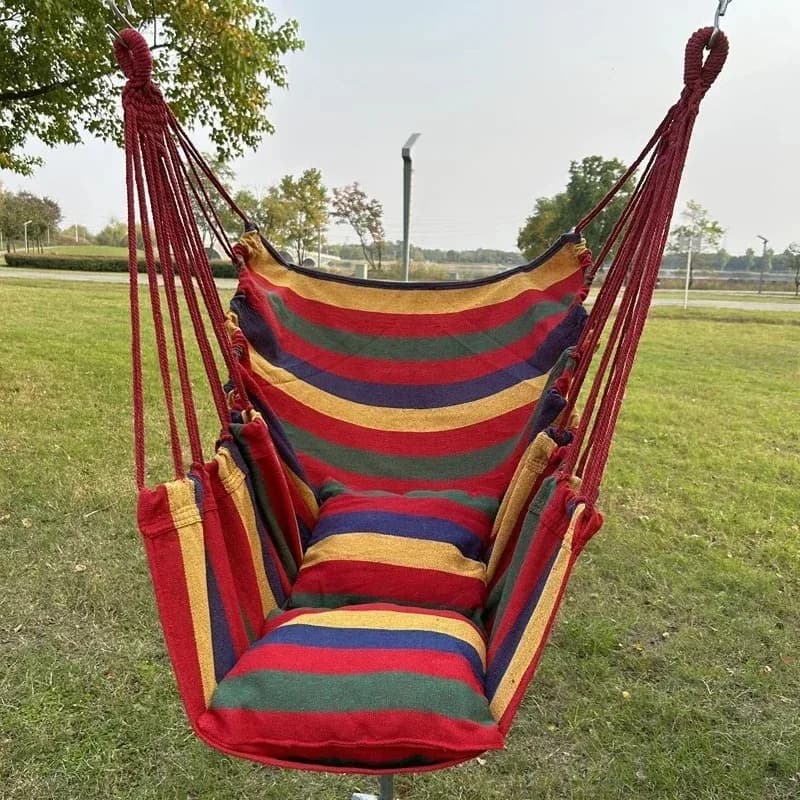1 hammock chair in colored striped canvas, free time chair from interior, camping rocking chair, pillow and pillow not included