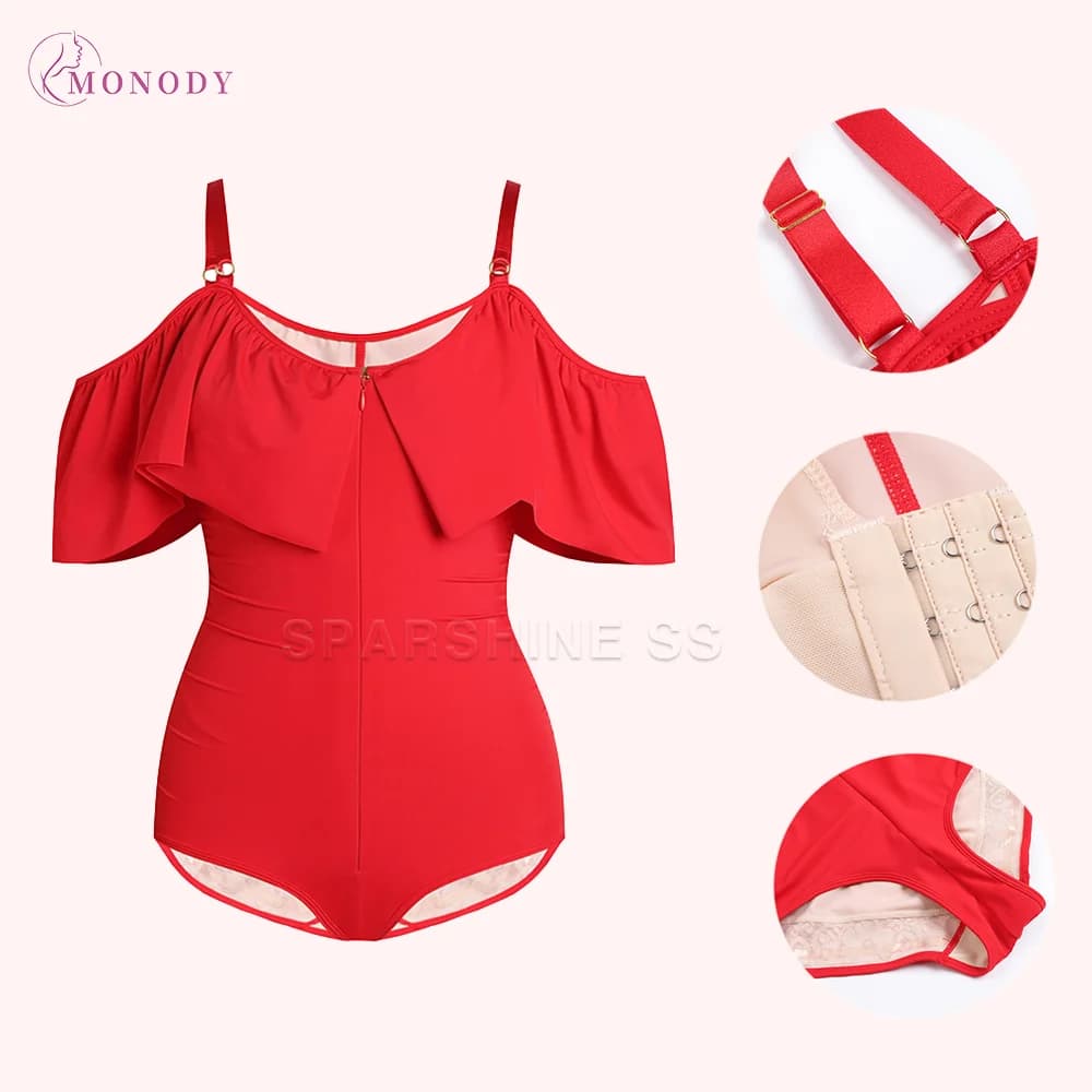 Fajas Red Ruffles Body Modellante a Triangolo con Controllo Pancia, Effetto Clessidra, Compressione, Modellatore Vita, con Chiusura a Gancetti, Biancheria Intima Snellente