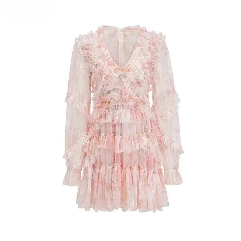 Abito da sera estivo da donna con scollo a V, maniche lunghe, stampa patchwork, pizzo, vita aderente, vestito slim, nuovo 3RC8I