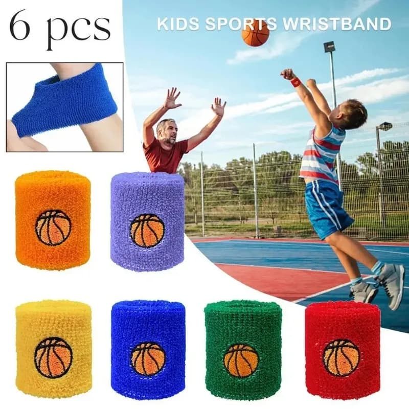 6 braccialetti sportivi per bambini, braccialetti colorati in cotone, fascia antisudore per bambini, protezione per il polso, calcio, basket, tennis