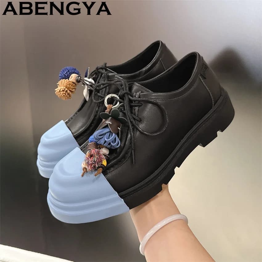 Mocassini stringati in vera pelle multicolore Scarpe da donna e da uomo Punta tonda con fondo spesso Scarpe punk Scarpe basse alla moda barocca