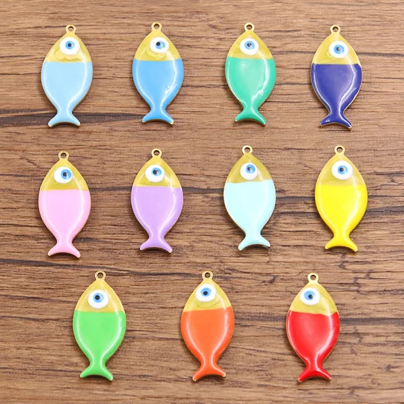 2Pcs Mix Stainless Steel Enamel Colored Drop Oil Marine Animal Pendant Colorful Two-sided Fish Charm DIY Earrings Jewelry Making