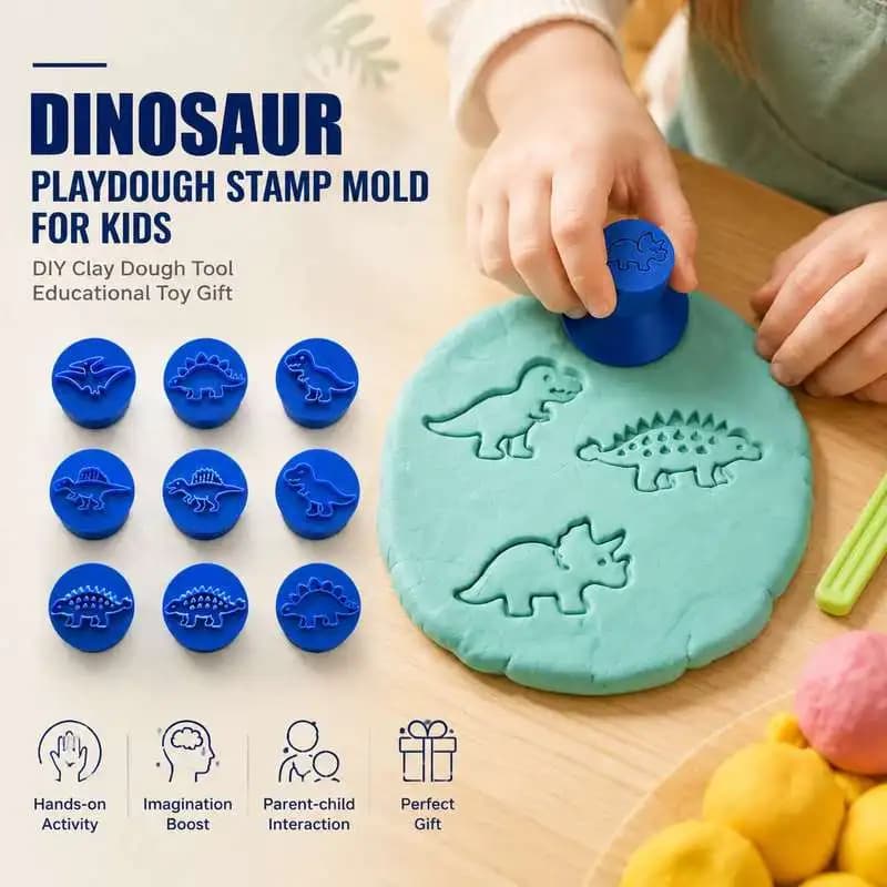 Dino Fossil Stamp for Polymer Clay Dough Play Educational Toy Baking Mold Tool
