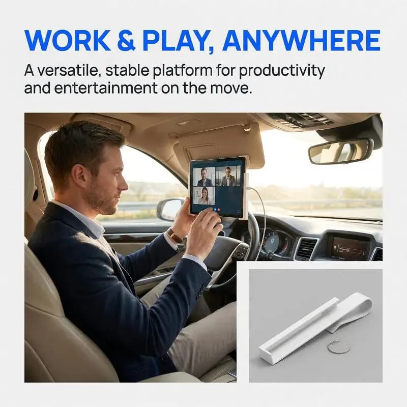 Supporto universale per telefono/tablet da montare sul visiera parasole dell'auto (con porta di ricarica), clip bianca regolabile adatta alla maggior parte dei modelli di auto, a forma di L