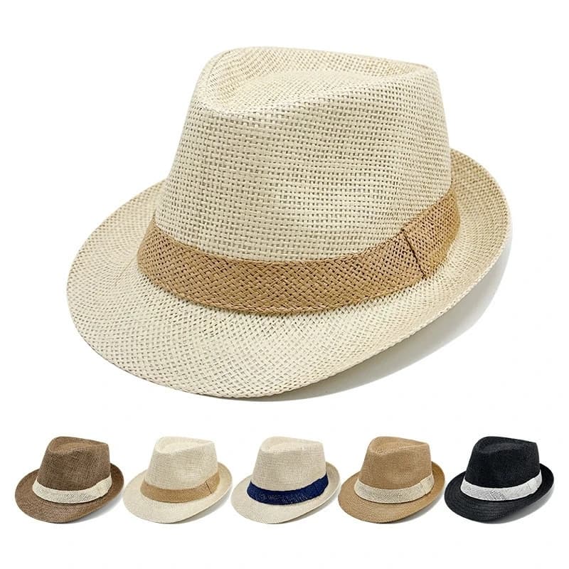British Jazz Hat for Men Spring and Summer New Style Sun Protection Straw Hat Seaside Beach Hat Straw Casual Hat
