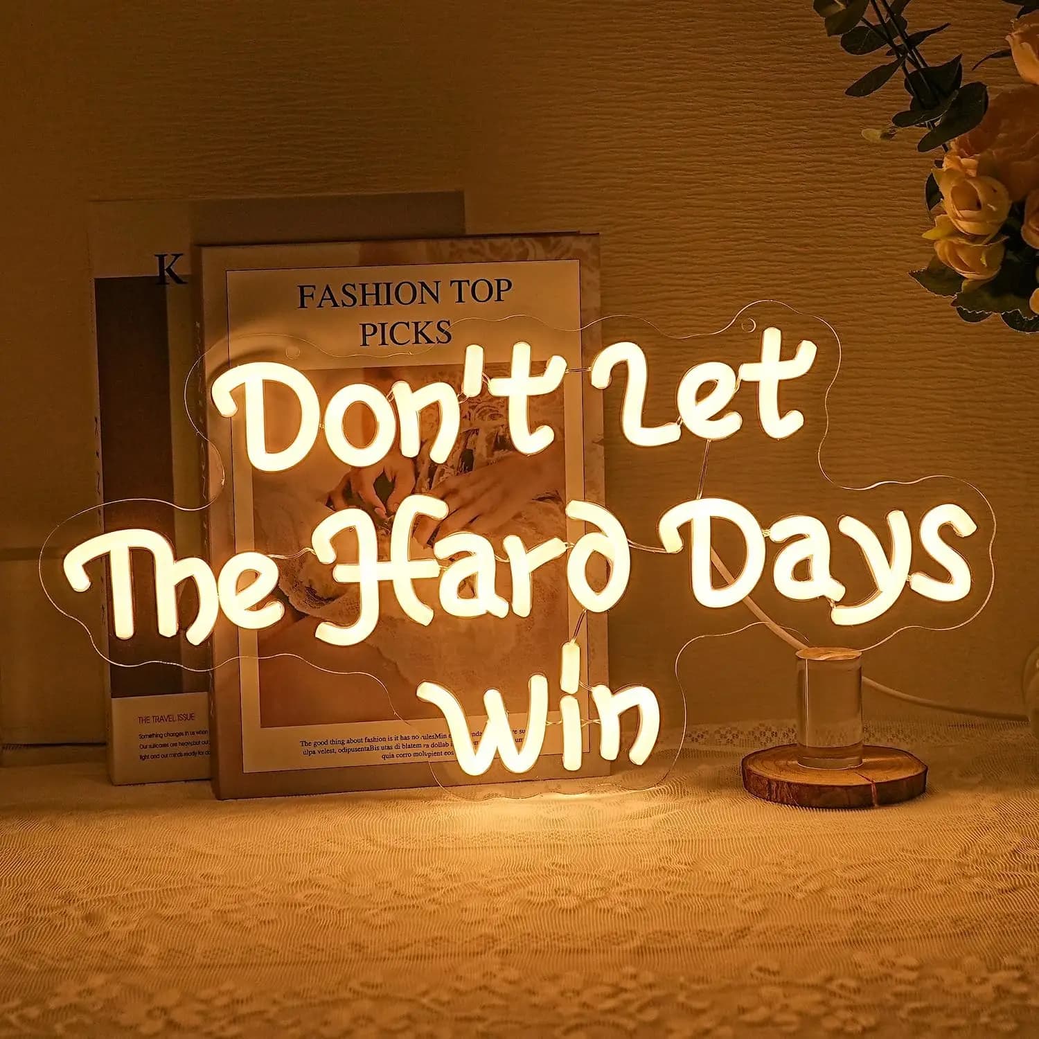Insegna al neon a LED con la scritta 'Don't Let The Hard Days Win' - Citazione ispiratrice gialla per la decorazione di camera da letto, casa, ufficio - Arte murale motivazionale, idea regalo
