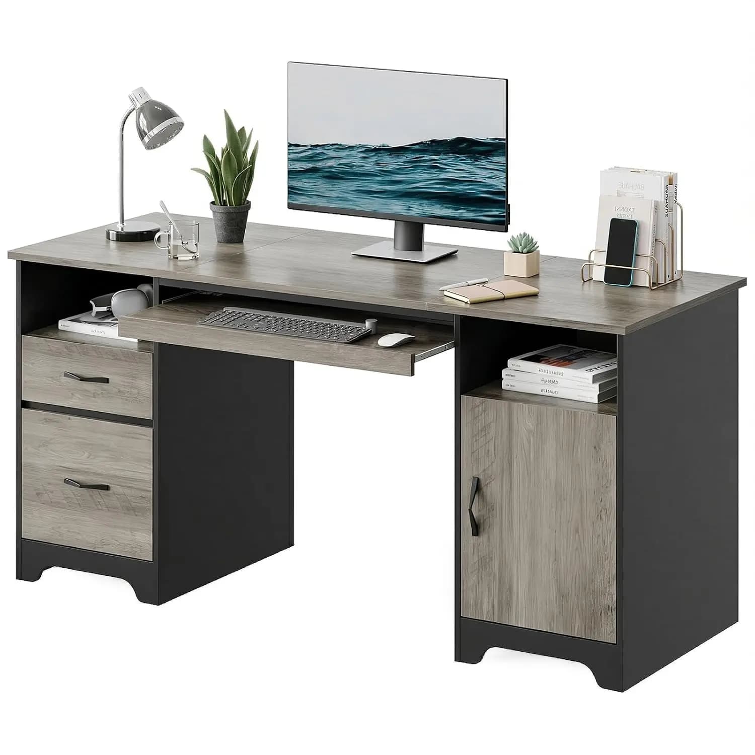 Executive Desk File Drawer Keyboard Tray 2 Drawers Letter A4 Legal Folders Cable Management 200 LBS Wood, Customized