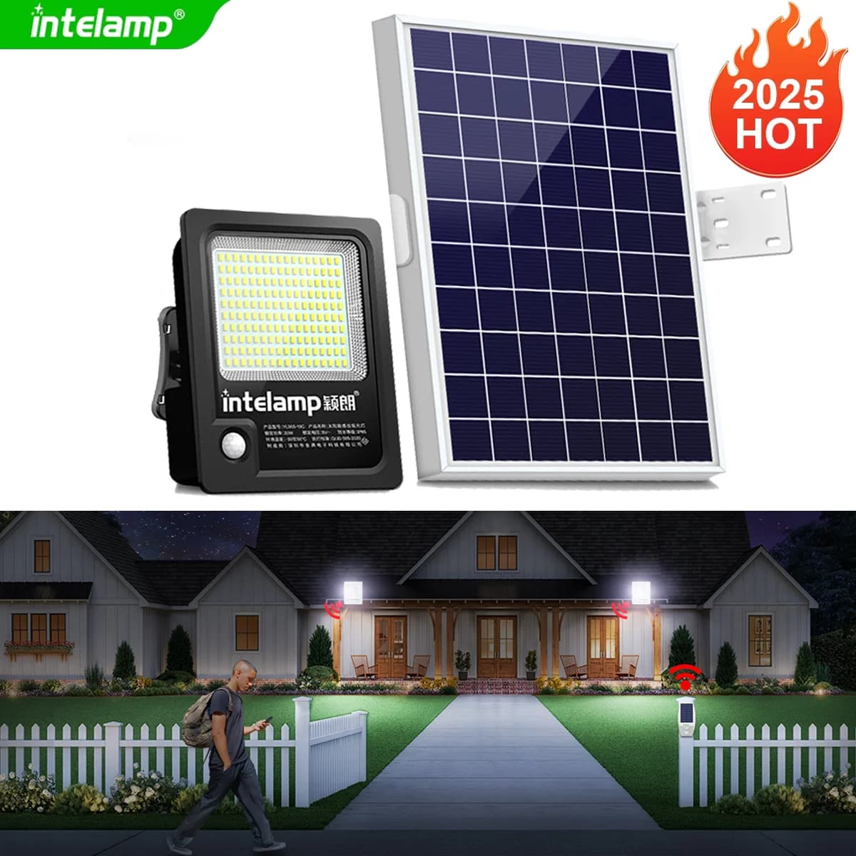 Lampada Solare da Esterno 12000mAh 3000LM, Luce con Sensore di Movimento, Impermeabile, per Giardino, Strada, Muro, Cortile